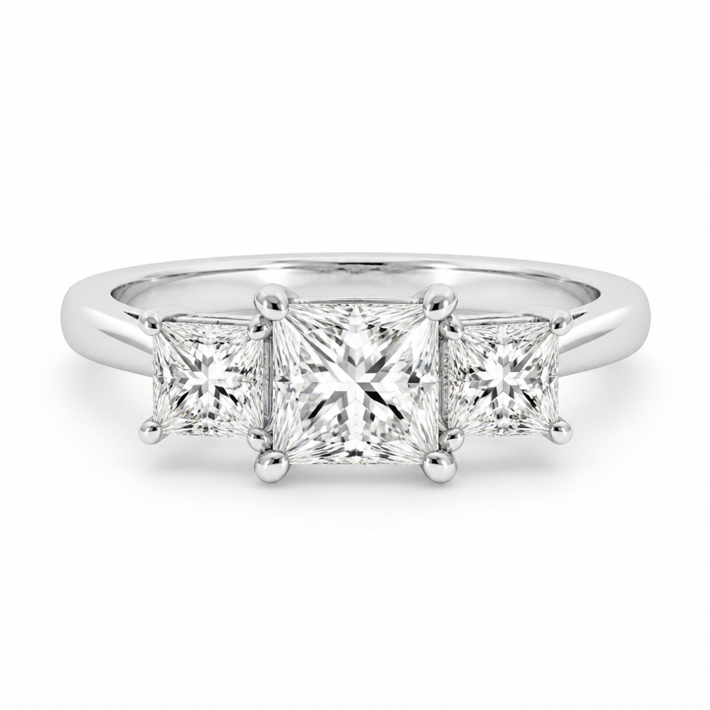 18K ақ алтындағы Princess Three-Stone сақинасы
